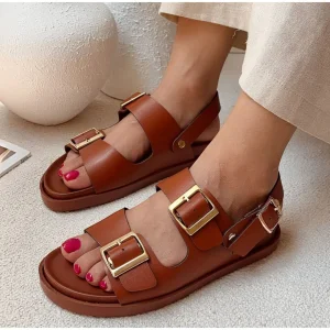 صندل زارا دو سگک پشت رکابدار رنگ عسلی